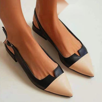 Women’s Pointed Toe Flat Pumps – Color Block Low Heel Casual Dress Shoes Plus Size