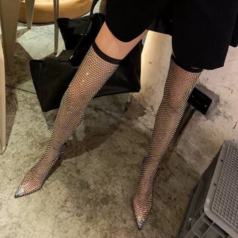 Women’s Mesh Pointed Toe Ankle Boots – Thin Heel Martin Style Fashion Booties