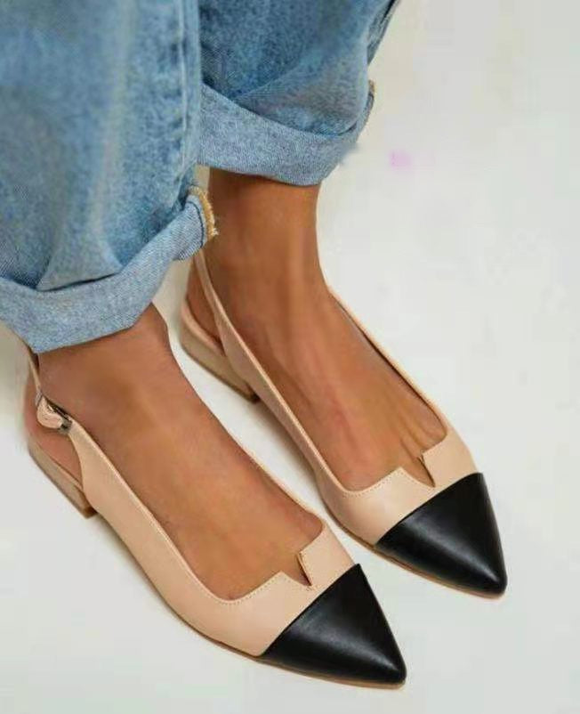 Women’s Pointed Toe Flat Pumps – Color Block Low Heel Casual Dress Shoes Plus Size