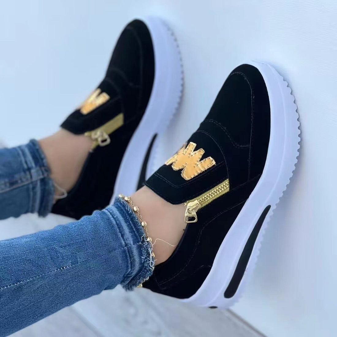 Women’s Mid Top Casual Sneakers – Breathable Wedge Sole Slip-On Walking Shoes