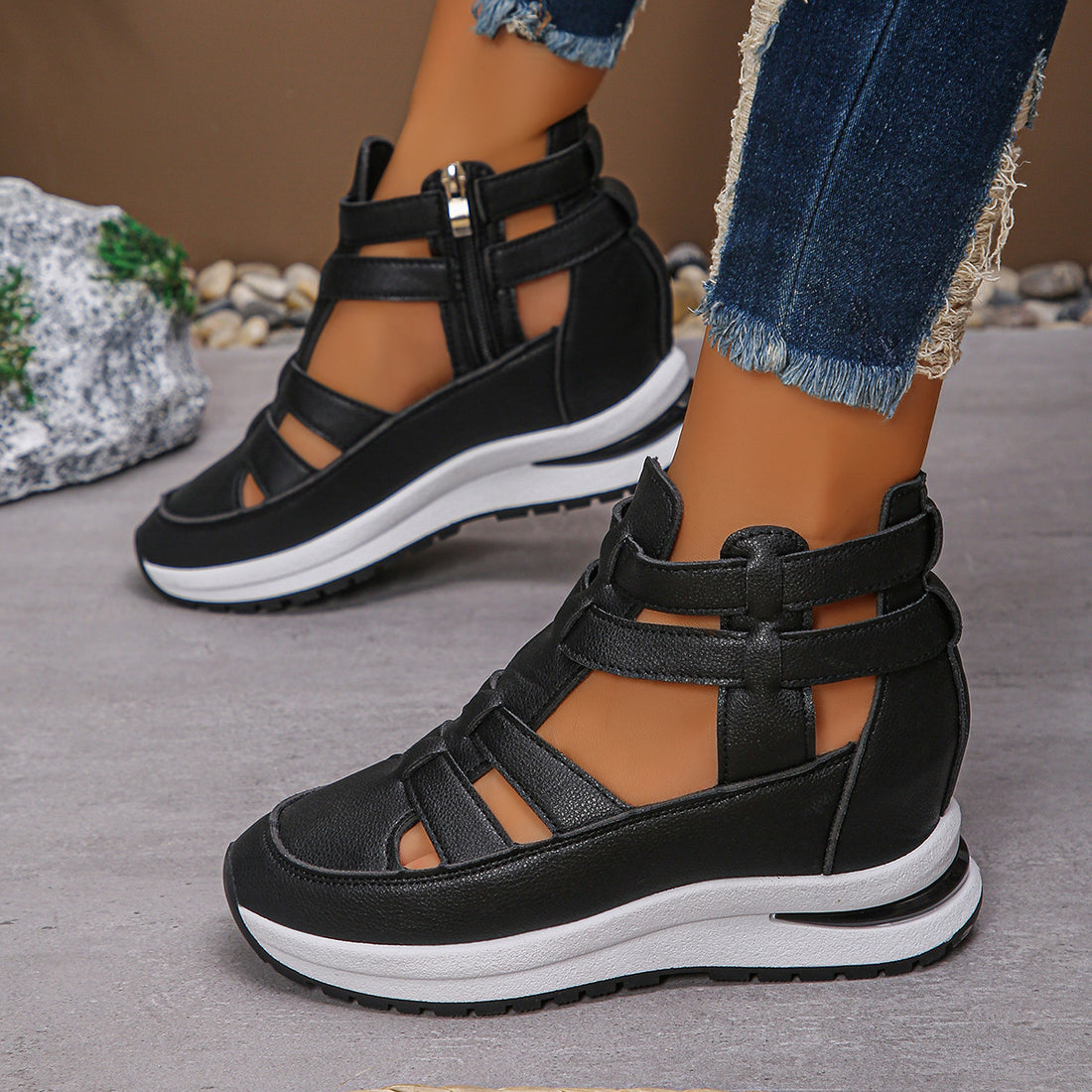 Women’s Closed Toe Hollow Out Platform Sandals – Casual Velcro Summer Shoes