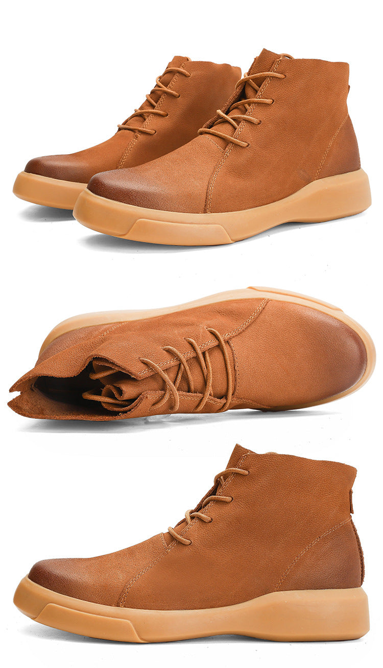 Men’s Leather Work Boots – Casual Flat Sole Lace-Up Utility Shoes